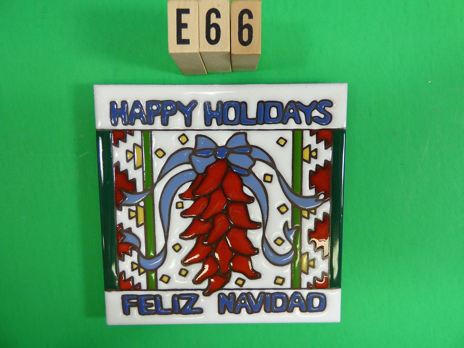 Ceramic Art Tile 6x6 Happy Holidays Feliz Navidad Christmas southwest trivet E66