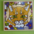 Ceramic Art Tile 6"x6" Orange tabby cat kitten green eyed beauty NEW trivet I25