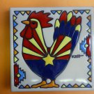 Ceramic Art Tile 6"x6" Southwest Rooster Chicken Arizona flag Unique NEW J16
