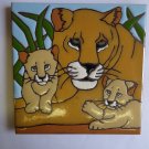 Ceramic Art Tile 6"x6" African Lion family with cubs Female (lioness) trivet G18