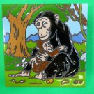 Ceramic Art Tile 6"x6" Monkey Chimpanzees with baby chimp cute hand painted G44