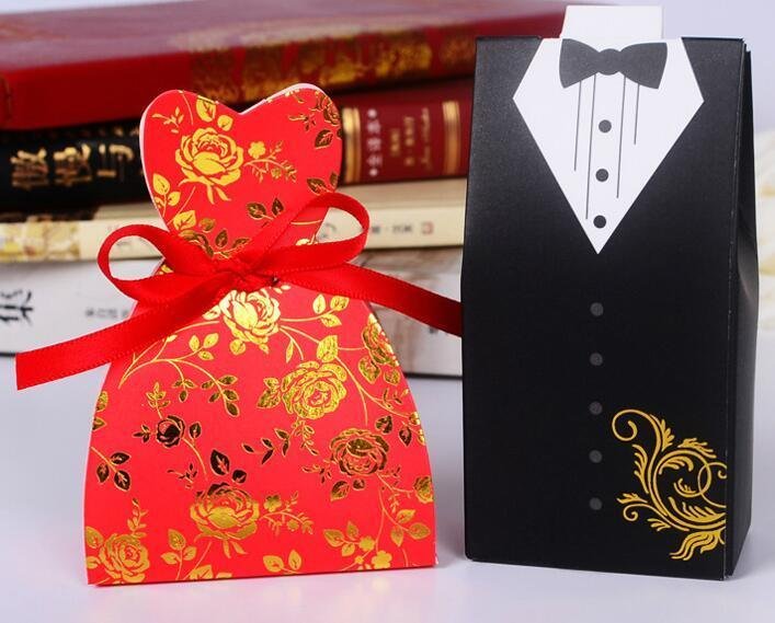 100pcs red Bride  Groom Wedding Favor Boxes gift box candy box wedding box