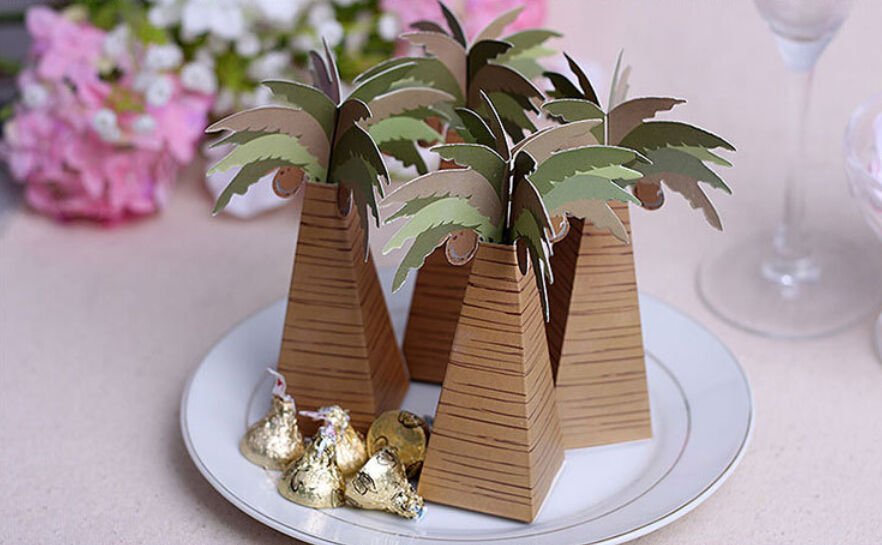 50pc coco Coconut Tree wedding favor candy box Baby shower Gift Box wedding box