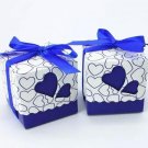 100pc deep blue ribbon Love Heart Candy Box Wedding Favor box baby shower gift