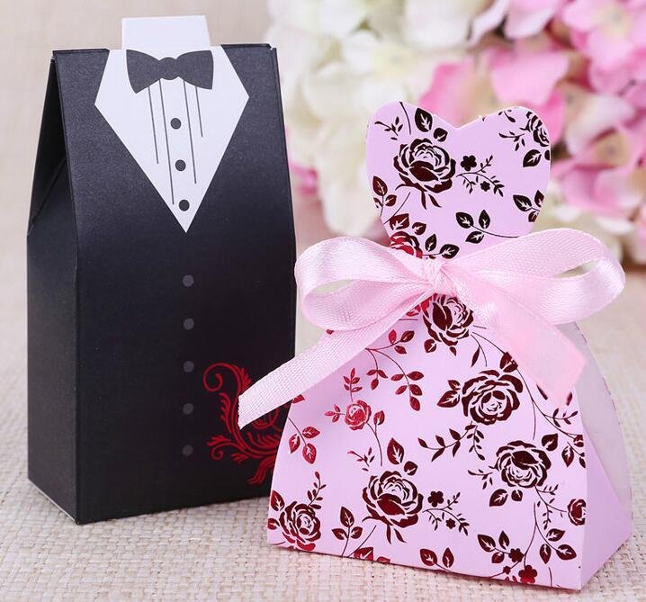 100pcs pink Bride  Groom Wedding Favor Boxes gift box candy box wedding box