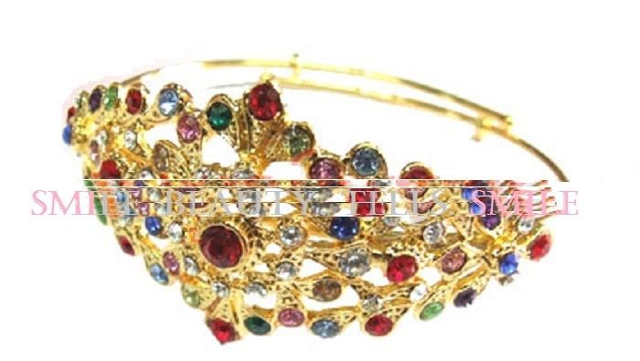 Gold Color Arm Bangle Bracelet 9 Gems(Faux) Lucky Charms Weath and Success