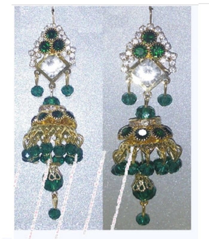 Green  Geometric Earrings Domes Gems (faux)+ Metal Party Night Dinner Prom Fancy