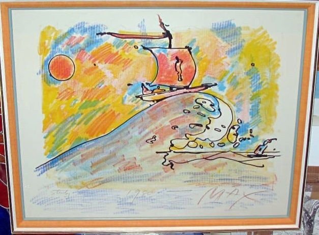 Peter Max (1937 - ) Lithograph & Gouache Study Sailing Hand Signed & Dated 1980