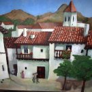 Oil on Canvas Painting Mexican Village 30" x 24" ca1970