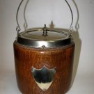 Antique Porcelain Lined Oak Barrel Scotch Whiskey Ice Bucket EPNS Shield Plaque