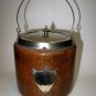 Antique Porcelain Lined Oak Barrel Scotch Whiskey Ice Bucket EPNS Shield Plaque