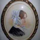 Victorian ca1880 Watercolor Portrait Women in Floral Bonnet
