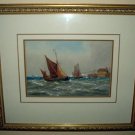 R T Wilding UK Listed Artist Watercolor Sussex Fishing Boats ca1900