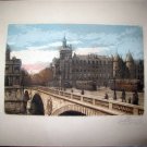 Signed ca1920 Original Engraving Bridge Over Seine by Marcel