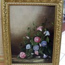 1920 Art Deco Framed Oil on Canvas Morning Glory Botanical by Minnie Jackson