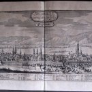 Original 1649 Engraving Maegenfurth Austria 20" x 10" City Panorama