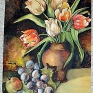 D.M. PORTER Botanical Still Life Watercolor Tulips & Red Grapes ca1920