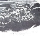 Original 1995 Framed Woodcut Tim Stampton 1/30 Sheep & Cottages