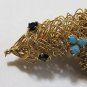 Unique & Rare 1960's Signed HOBE Gold Filigree Alligator Brooch Turquoise