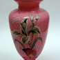 Exceptional 10" Pink Milk Glass Vase ca1900 Hand Decorated