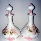 Pair of Burmese Mount Washington Glass Hand Decorated Decanters Signed