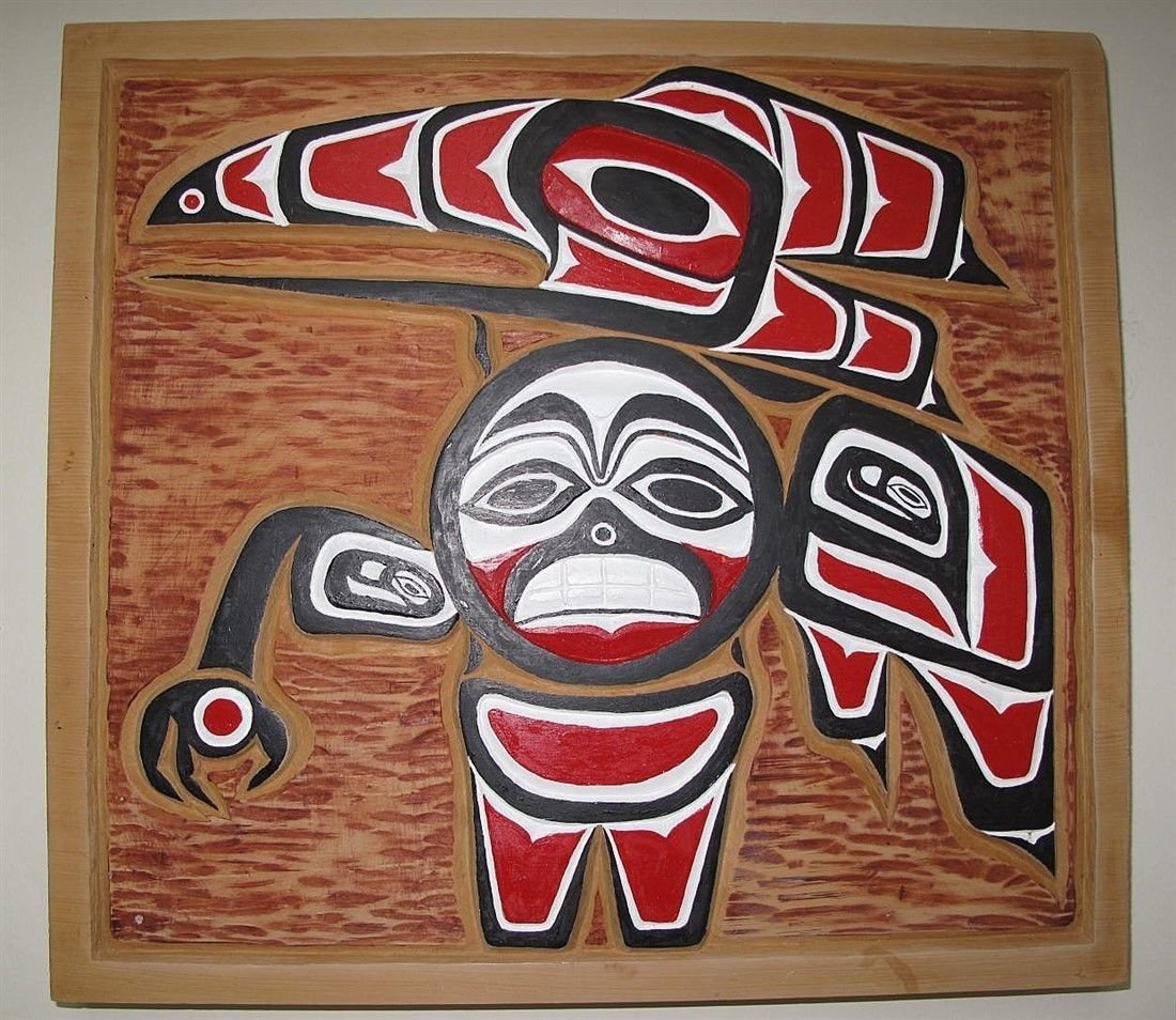 Thunderbird Carving on Panel by Arnold Smith Squamish Nation BC First Nations