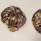 Exceptional Pair Panetta Signed Earrings Gold & Rhinestone