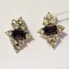 Stunning Pr. Signed Bogoff Amethyst & Rhinestone Star Earrings ca1950's