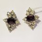 Stunning Pr. Signed Bogoff Amethyst & Rhinestone Star Earrings ca1950's