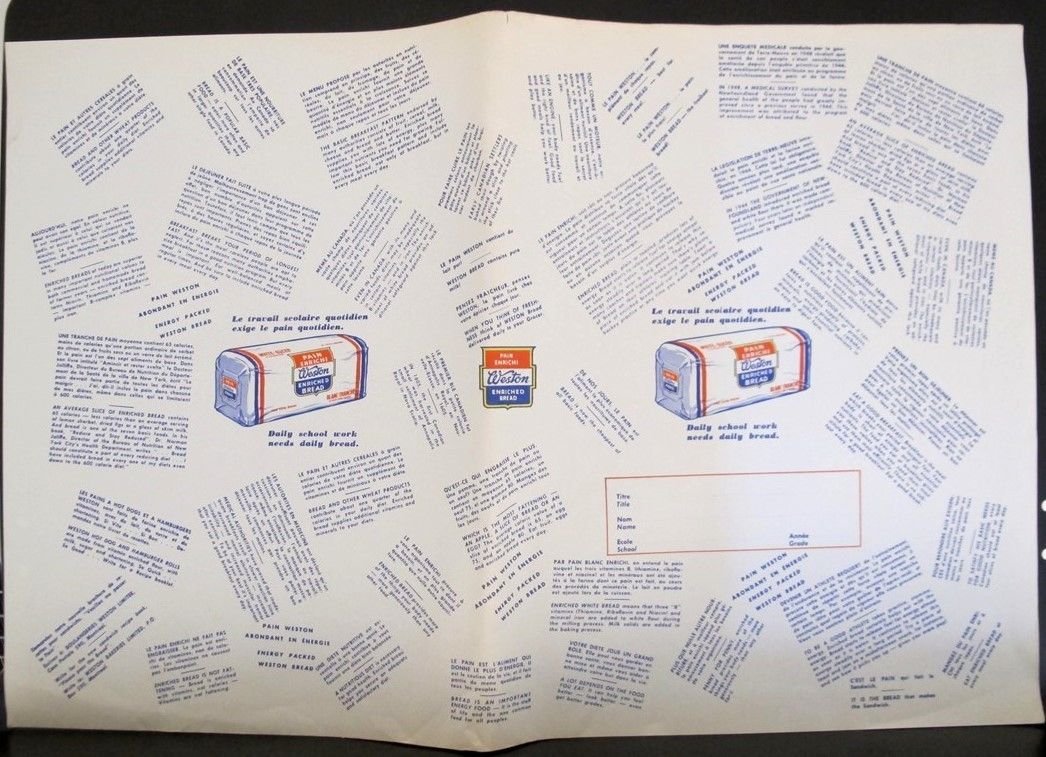 WESTON Enriched Bread Canada Student Advertising Sheet 18" x 11.5"