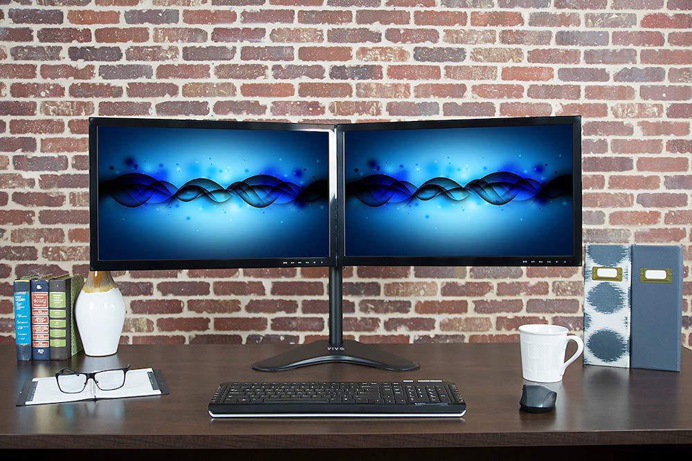 Dual Monitor Stand Free Standing Desk VESA Holds Two Screens 13 To 30