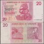 Zimbabwe 20 Dollars X 50 Pieces (PCS), 2007,P-68,Circulated,Half Bundle,Trillion