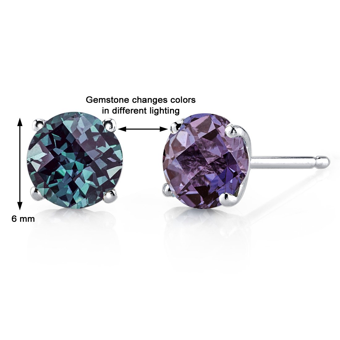 14K 14ct White Gold 1.5 Ct Lab Alexandrite Stud Earrings 4 Prong Round 6 mm