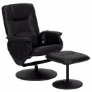 Massaging Leather Recliner and Ottoman with Leather Wrapped Base Black
