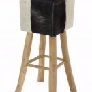 BNZR-37787-Deco 79 37787 Teak Black Hide Bar Stool, 14" x 30"