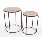 Circular metal wood nest table, set of 2
