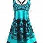 Fashion Halloween Print Sleeveless Dress - Turquoise model several sizes