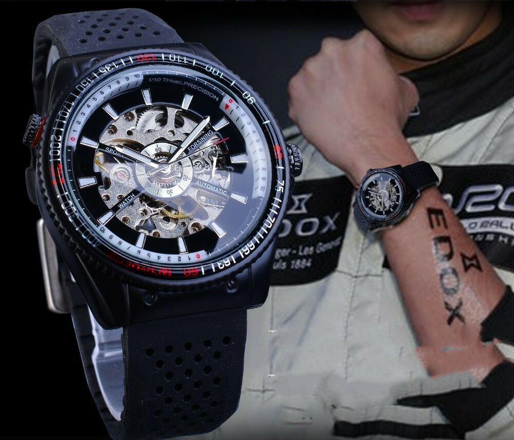 Automatic Hollow Mechanical Watch Men's Silicone Strap Watch - 2 colors