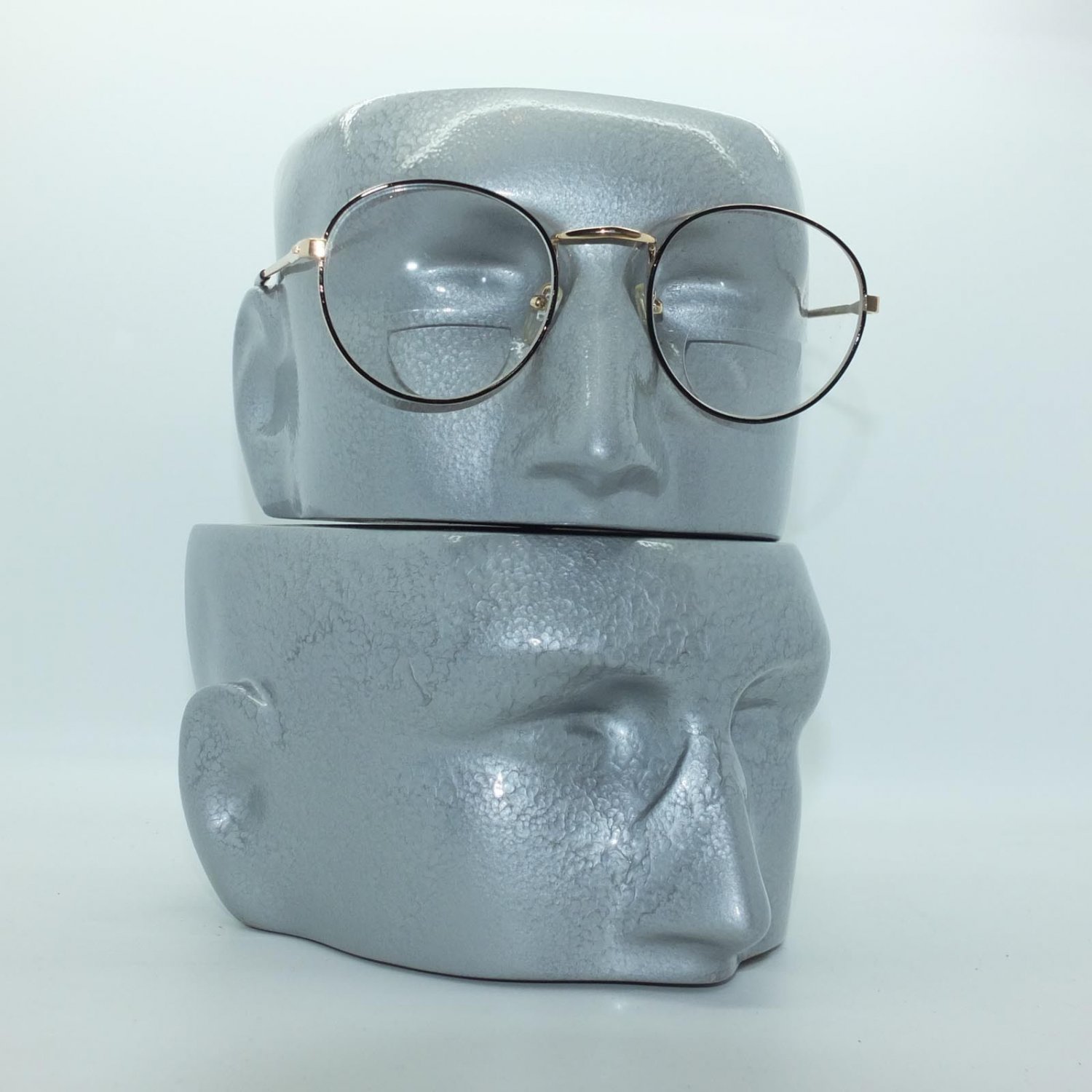 Bifocal Reading Glasses Black Gold Round Metal Frame+3.25