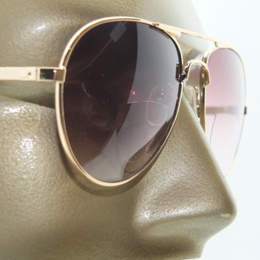 Aviator Bifocal Reading Glasses +1.25 Tinted Lens Gold Metal Sunglasses