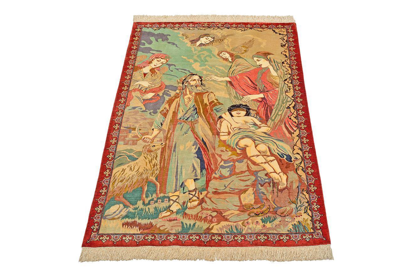 ISMAIL  art feat Persian silk carpet/rug qom handmade 100% pure silk 600kpsi