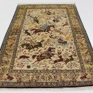 hunting design Persian silk carpet/rug qom handmade 100% pure silk 600/kpsi