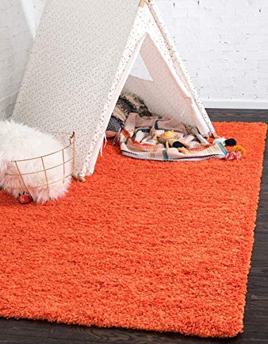 Solo Solid Shag Collection Modern Plush Tiger Orange Area Rug 4 0 x 6 0 NEW