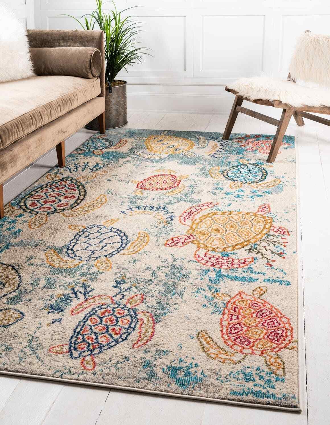 Unique Loom Positano Coastal Modern Area Rug, 5' 0 X 8' 0 Rectangle, Beige/Teal
