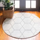 Unique Loom Trellis Frieze Lattice Geometric Gray Round Rug diameter 4'  145472