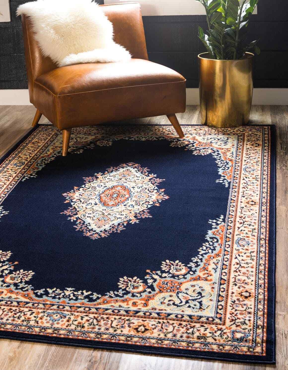 Unique Loom Reza Collection Classic  Traditional Navy Blue Area Rug (8' 0 X 10'