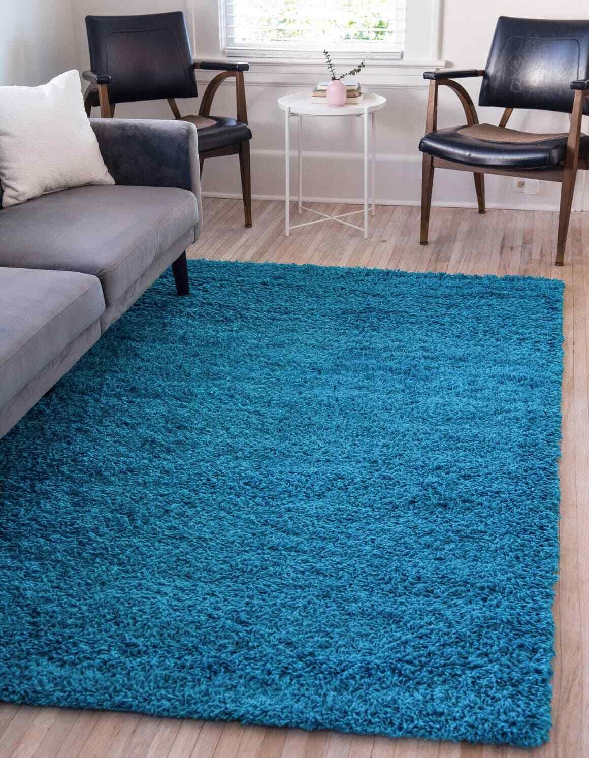 Unique Loom Solo Solid Shag Collection Modern Plush Turquoise Area Rug (4' x ...