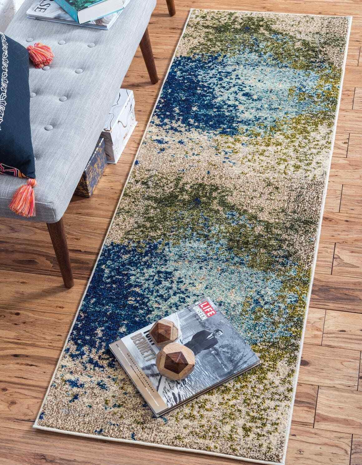 Unique Loom Estrella Collection abstract blue Runner Rug (2' 2 x 6' 7)  136210
