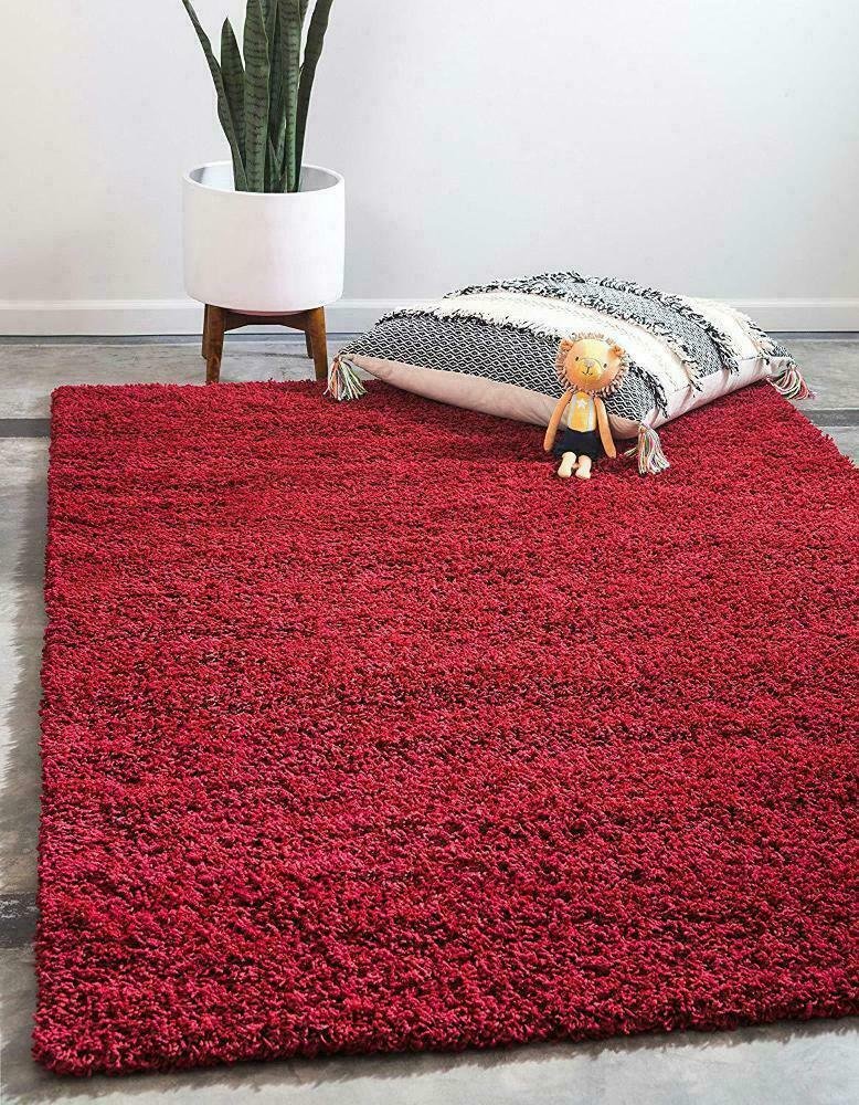 Unique Loom Solo Solid Shag Collection Modern Plush Cherry Red 10' x 13'