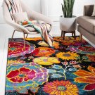 Unique Loom Lyon Collection Modern Floral Black Area Rug (5' 0 X 8' 0) 127439